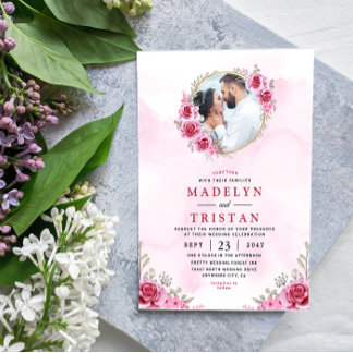 Minimalistisk Rosa Guld Bröllopsblomma Inbjudningar