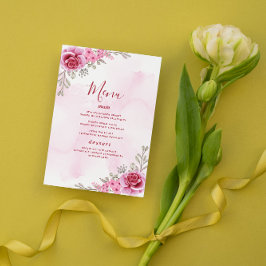Minimalistisk rosa guld bröllopsblomma meny