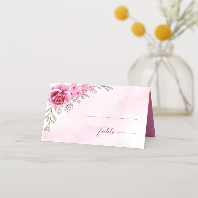 Minimalistisk Rosa Guld Bröllopsblomma Placeringskort (Framsida)