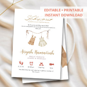 Minimalistisk rosa guld islamisk babyflicka födels meddelande