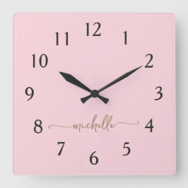 Minimalistisk Rosa Guld Monogram Signaturskrift Fyrkantig Klocka