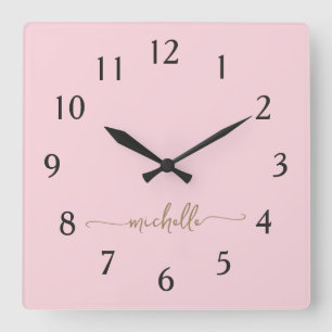 Minimalistisk Rosa Guld Monogram Signaturskrift Fyrkantig Klocka