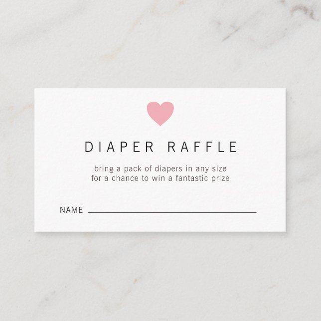 Minimalistisk Rosa Heart Girl Diaper Raffle Biljet Tilläggskort (Framsida)