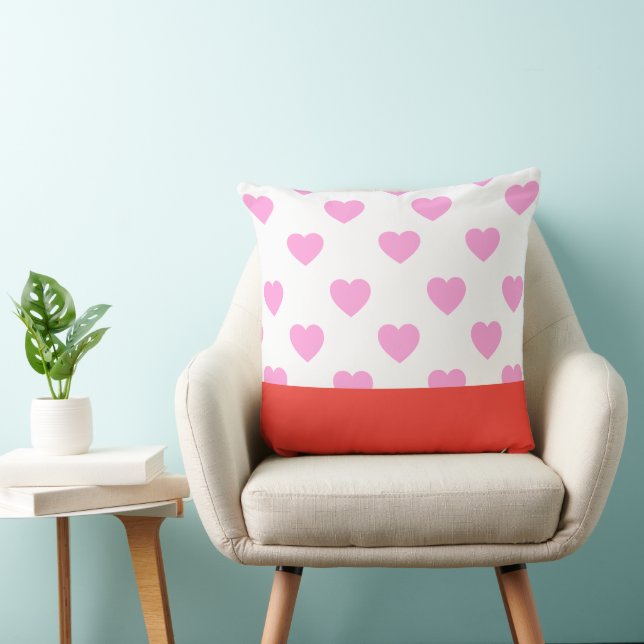 Minimalistisk Rosa Hjärtan Mönster & Röd Kant Deco Kudde (Stol)