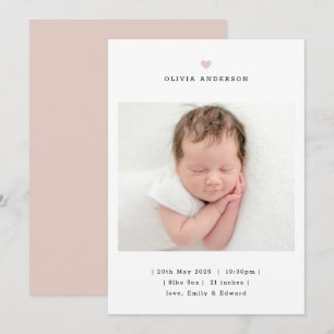 Minimalistisk Rosa Hjärtat Flickfödsel Annonsering Meddelande