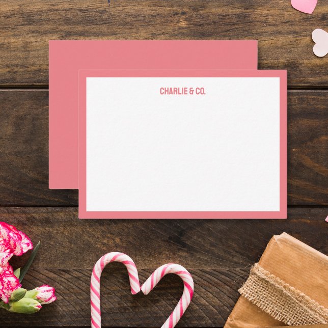 Minimalistisk Rosa i enkelt Gräns, anpassa Anteckningskort (Skapare uppladdad)