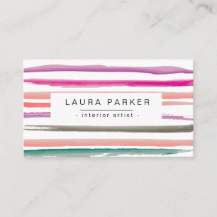 Minimalistisk Rosa i strimlad vattenfärg i Mönster Visitkort