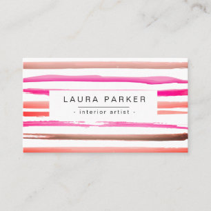 Minimalistisk Rosa i strimlad vattenfärg i Mönster Visitkort