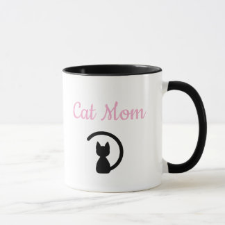 Minimalistisk Rosa Kattmamma Skrift Svart Katt Sil Mugg