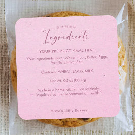 Minimalistisk Rosa Kraft Skrift Bageri Ingrediense Fyrkantigt Klistermärke
