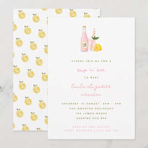 Minimalistisk Rosa Lemonade Baby Sip och se Inbjudningar