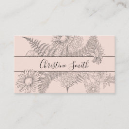 Minimalistisk Rosa  Line Drawn Blommigt Beauty Visitkort