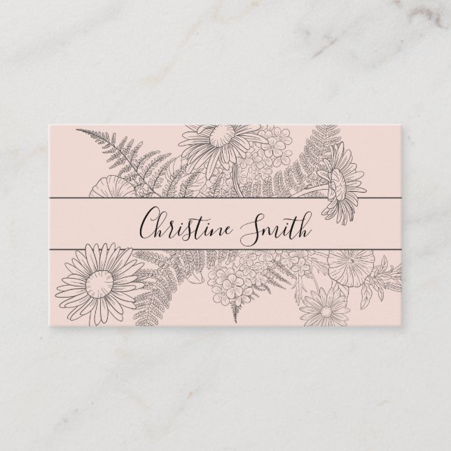 Minimalistisk Rosa  Line Drawn Blommigt Beauty Visitkort (Framsida)