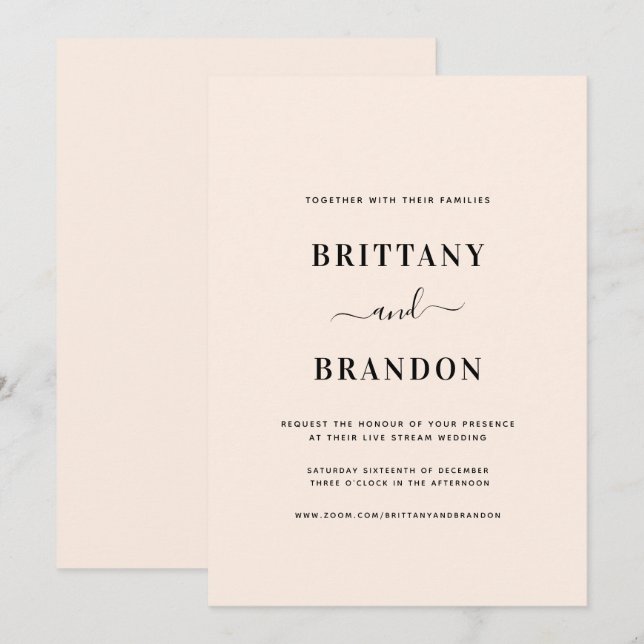 Minimalistisk  Rosa Live Stream Bröllop Inbjudningar (Fram/baksida)