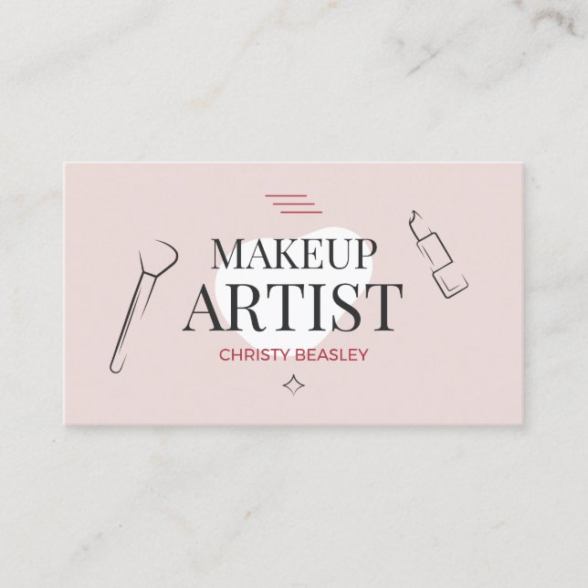 Minimalistisk  Rosa Makeup-artist Visitkort (Framsida)