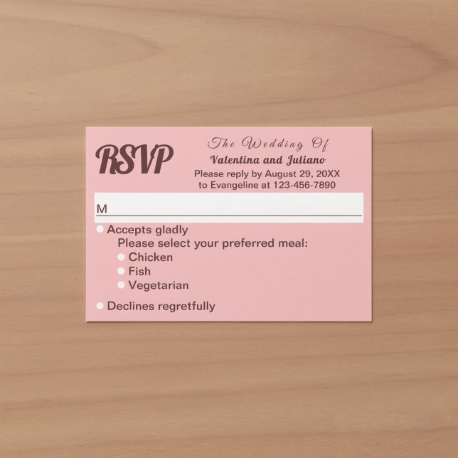 Minimalistisk Rosa Med Mörk Burgunderfärgad Text B OSA Kort (Typography style minimalist pink wedding RSVP)