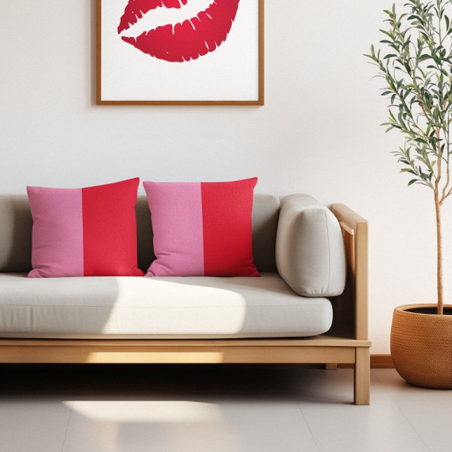 Minimalistisk Rosa med två ton och Red Färg-block Kudde (Minimalist Two Tone Pink and Red Color Block Throw Pillow)