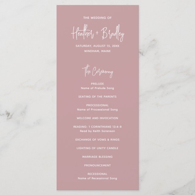 Minimalistisk Rosa Modern Bröllop Program (Framsida)