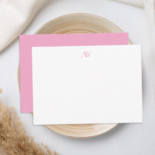 Minimalistisk Rosa Monogram Anteckningskort