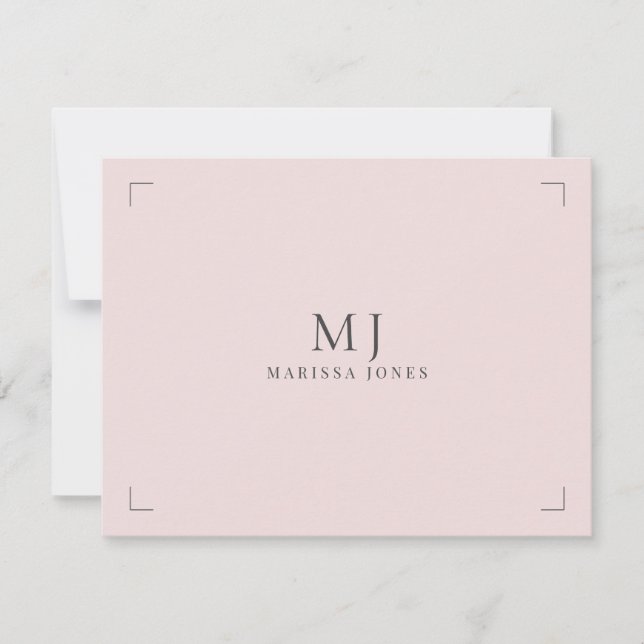 Minimalistisk  Rosa Monogram Anteckningskort (Framsida)