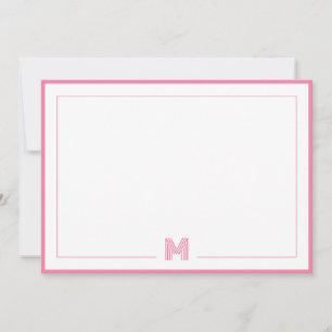 Minimalistisk rosa monogram dubbelkant pappersvaro anteckningskort