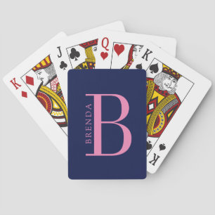 Minimalistisk Rosa Monogram och Namn på blå Casinokort