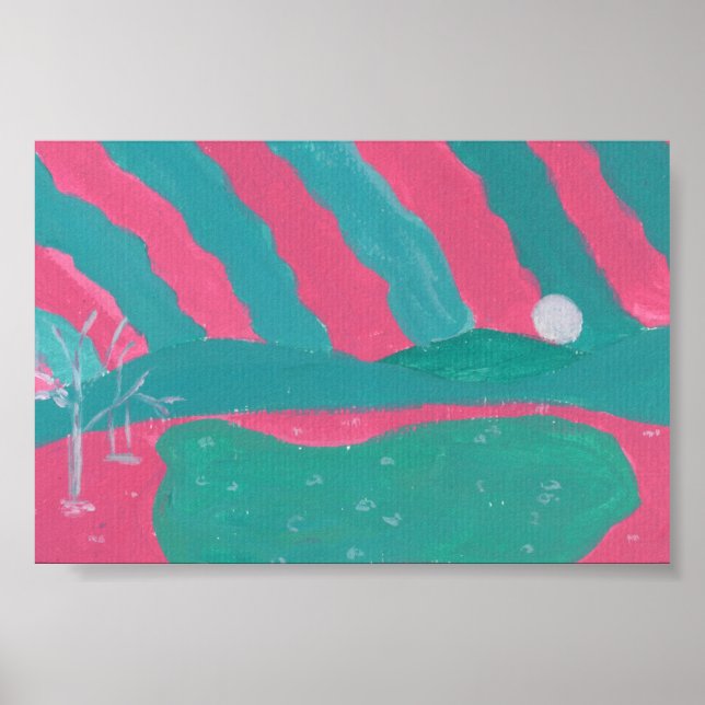 Minimalistisk Rosa och Grönt liggande utskrift Poster (Framsidan)