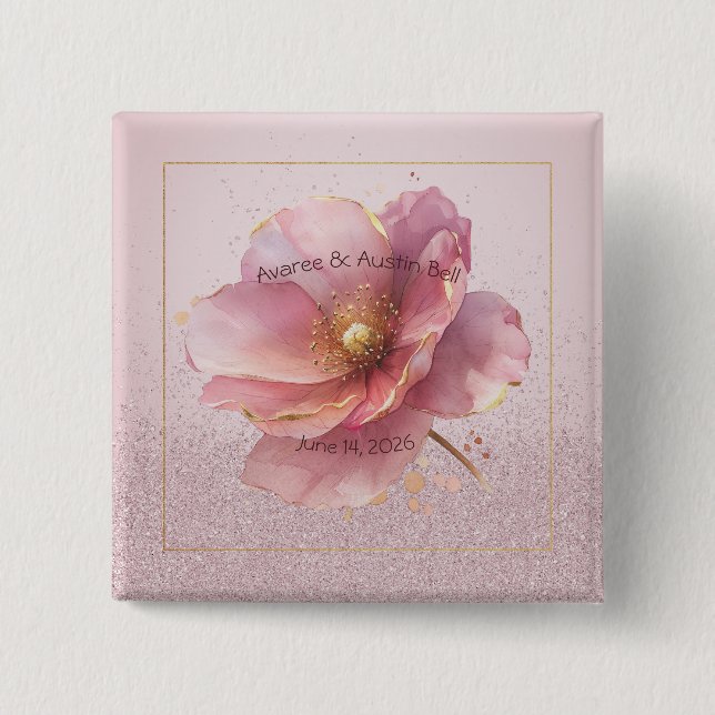 Minimalistisk rosa och guld poppy bröllop knapp (Framsida)