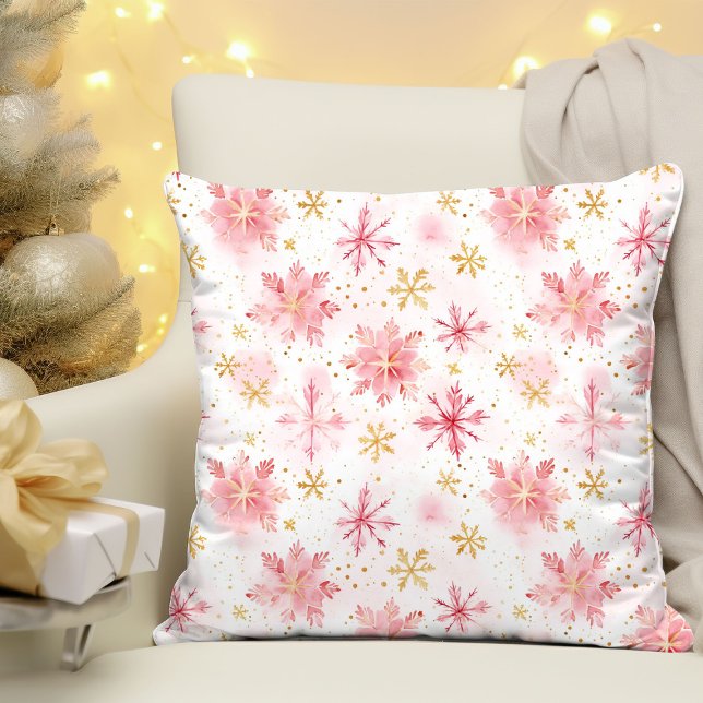 Minimalistisk Rosa och Guld Winter Snöflingor Kudde (Minimalist Pink and Gold Winter Snowflakes Throw Pillow
)