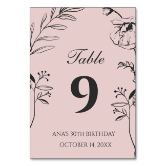 Minimalistisk Rosa och Kolgrå Blommig 30-årsdag Bordsnummer