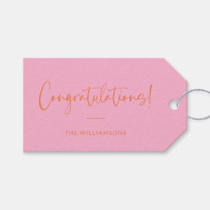 Minimalistisk Rosa och Orange Anpassad Grattis Presentetikett