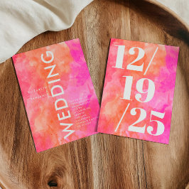 Minimalistisk Rosa och Orange, djärv Chic Bröllop Inbjudningar