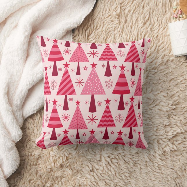 Minimalistisk Rosa och Röda Julgranar Mönster Kudde (Filt)