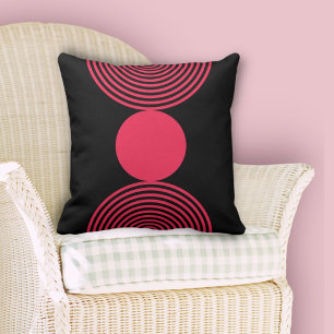 Minimalistisk Rosa och svarta geometriska cirklar Kudde
