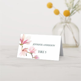 Minimalistisk Rosa och vit Magnolia Flower Bröllop Placeringskort