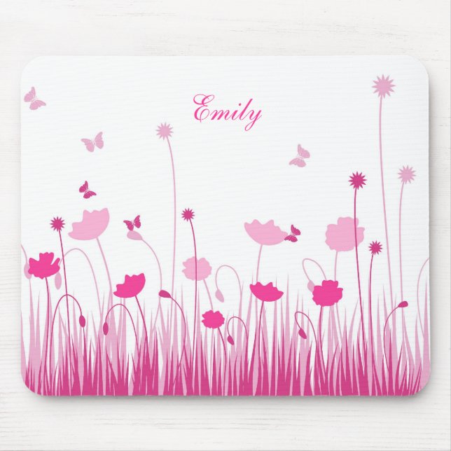 Minimalistisk Rosa och vita vallmo Namn Musmatta (Framsidan)