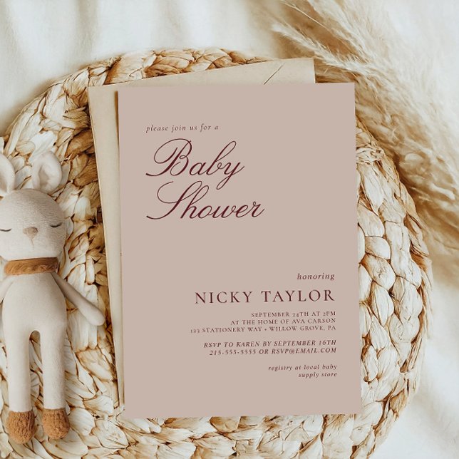 Minimalistisk Rosa Pastel Baby Shower Inbjudningar (Skapare uppladdad)