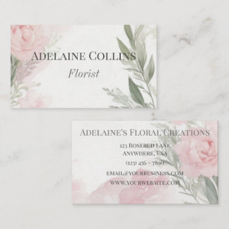Minimalistisk Rosa Peonies Watercolor Florist Visitkort