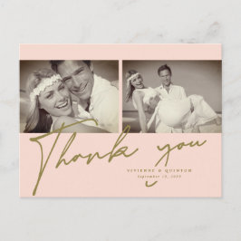 Minimalistisk Rosa Ram 2 Photo Bröllop Tack Vykort