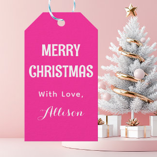Minimalistisk Rosa Retro God jul Presentetikett