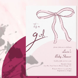 Minimalistisk Rosa Ribbon Det är en flicka Babyska Inbjudningar