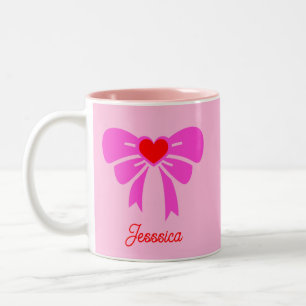 Minimalistisk Rosa Ribbon y2k Coqeutte Aesthetic N Två-Tonad Mugg