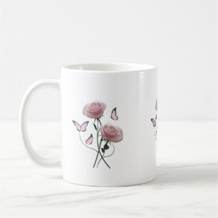 Minimalistisk Rosa Ros Fjäril Klassisk Mugg