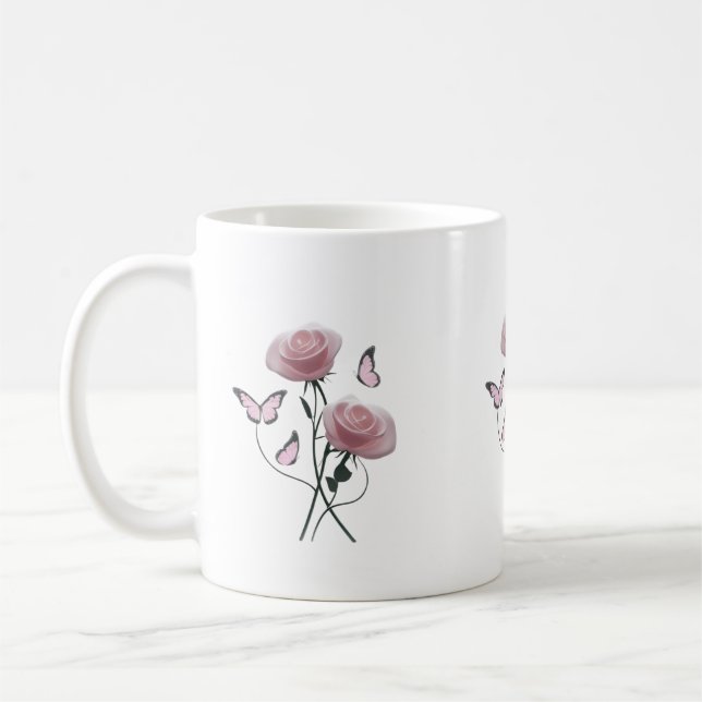 Minimalistisk Rosa Ros Fjäril Klassisk Mugg (Vänster)