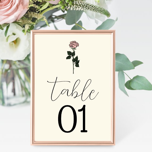 Minimalistisk Rosa Ros Monogram Bröllopsbord Numme Bordsnummer (Skapare uppladdad)