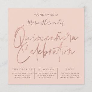 Minimalistisk Rosa ros-typografi i Guld Quinceañer Inbjudningar