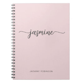 Minimalistisk Rosa Rosa Flickaktig Monogram Namn S Anteckningsbok
