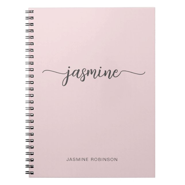 Minimalistisk Rosa Rosa Flickaktig Monogram Namn S Anteckningsbok (Framsidan)