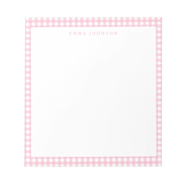 Minimalistisk rosa rutig monogram anteckningsblock (Framsida)