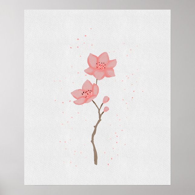 Minimalistisk rosa Sakura körsbärsblomma blomsterg Poster (Framsidan)
